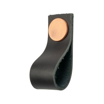 Møbelknop 'Plain' Sort Læder / Kobber