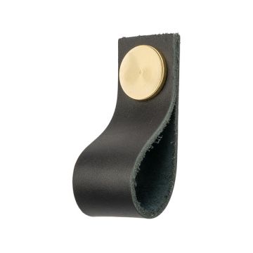 Møbelknop 'Plain' Sort Læder / Blank Messing