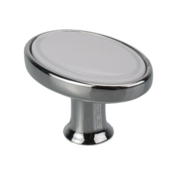 Møbelknop "Bourg Oval" Blank chrom / Hvid