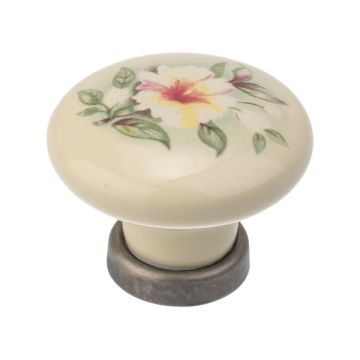 Porcelænsknop "Roma" Ivory / Aantik Tin