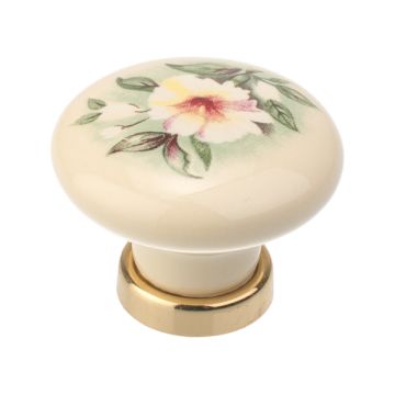 Porcelænsknop "Roma" Ivory / Blank Messing