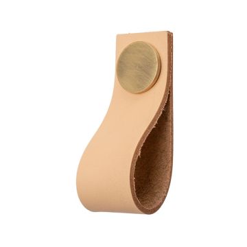 Møbelknop 'Plain' Beige Læder / Messing Børstet