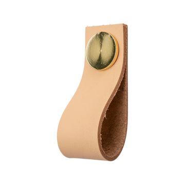 Møbelknop 'Plain' Beige Læder / Blank Messing