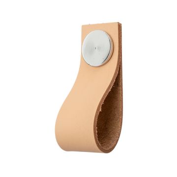 Møbelknop 'Plain' Beige Læder / Blank Chrom