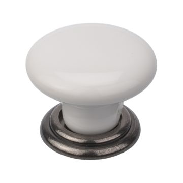 Porcelænsknop "Konz" Antik Tin / Hvid Porcelæn