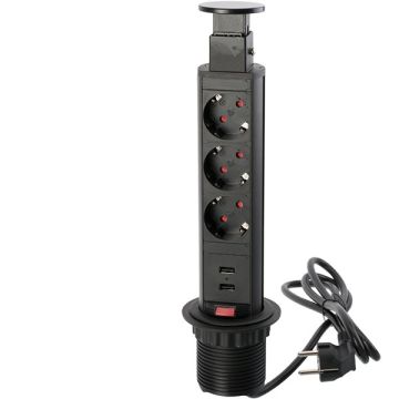 Strømudtag 'PopUp' Ø 60 mm 3 x Udtag 2 x USB Sort