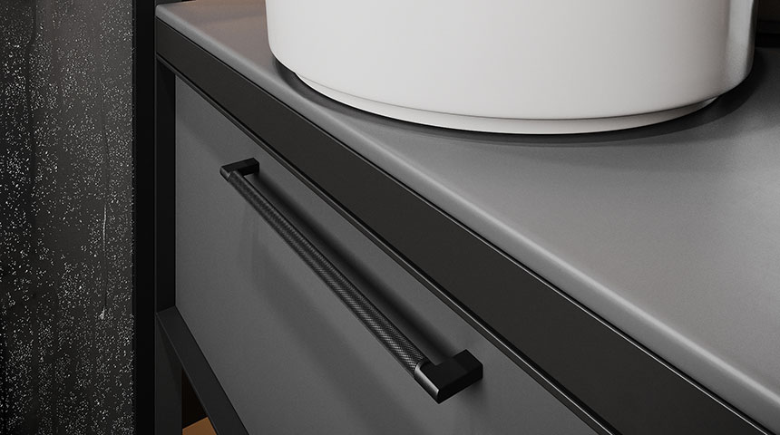 Serie Arc sorte kroge og greb i industrielt design